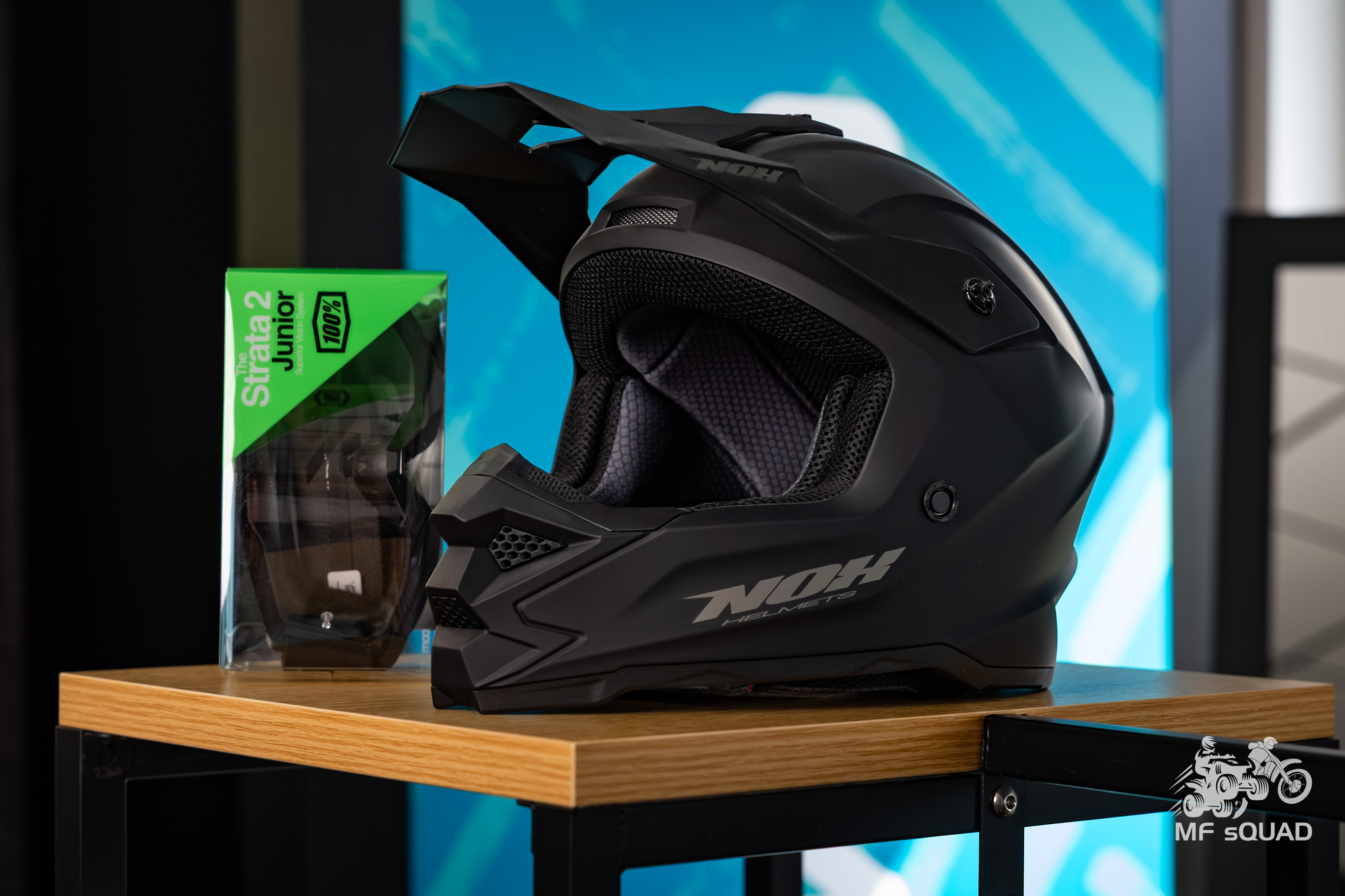 KASK NOX CROSS / OFFROAD N761 SOLID KID / JUNIOR (DZIECIĘCY) KOLOR CZARNY MAT ROZMIAR L (ZAPIĘCIE MIKROMETRYCZNE) + OKULARY 100%